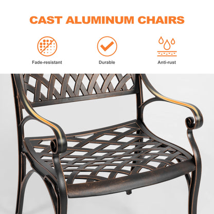 Outdoor 2-Person Cast Aluminum Bistro Set with Umbrella Hole