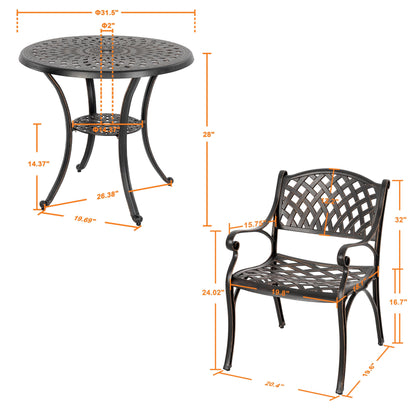 Outdoor 2-Person Cast Aluminum Bistro Set with Umbrella Hole