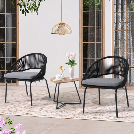 Outdoor 3 Piece Upholstered Wicker Patio Furniture Chair Modern Parlor Set