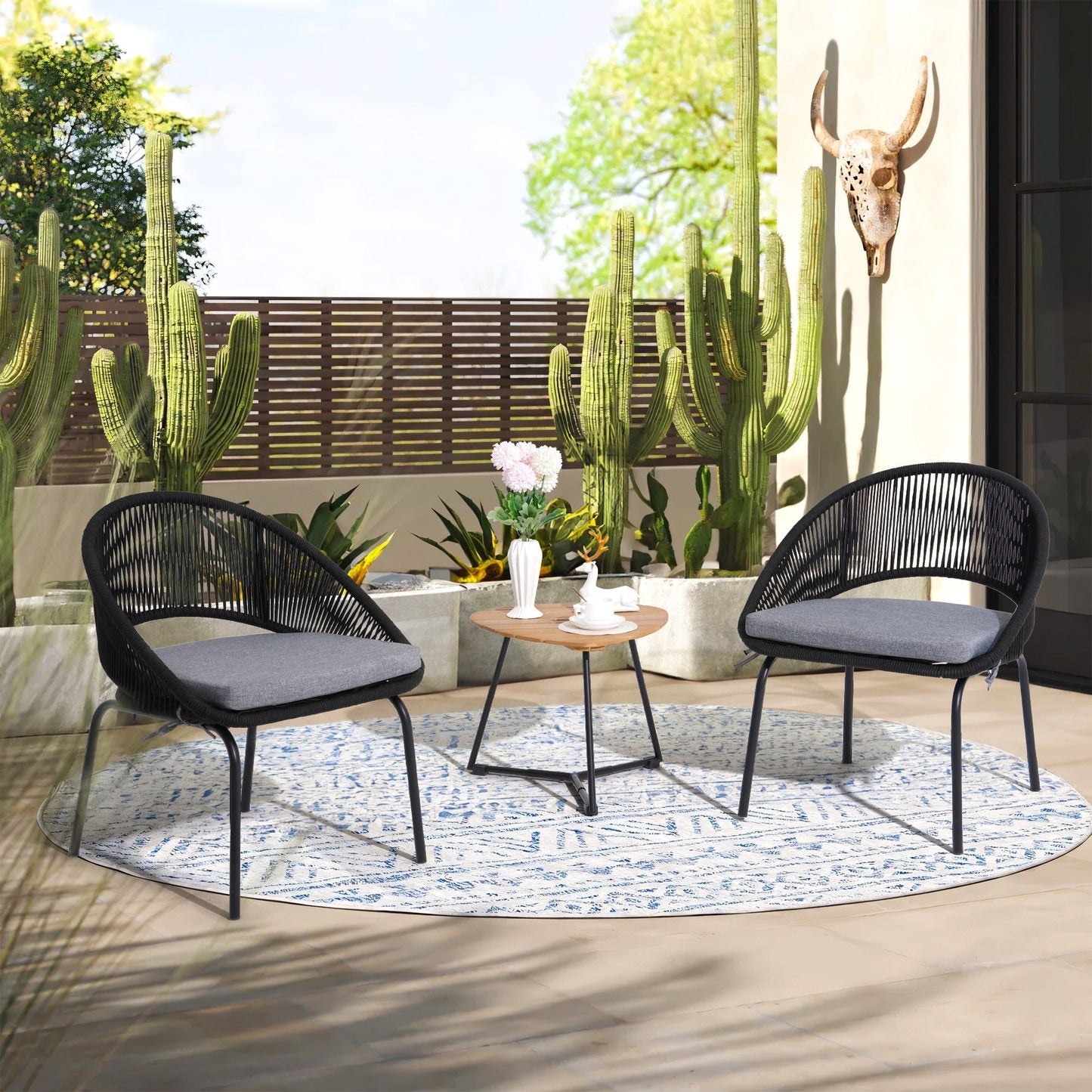 Outdoor 3 Piece Upholstered Wicker Patio Furniture Chair Modern Parlor Set