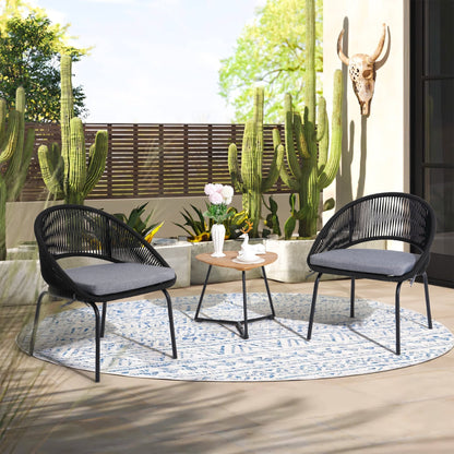 Outdoor 3 Piece Upholstered Wicker Patio Furniture Chair Modern Parlor Set