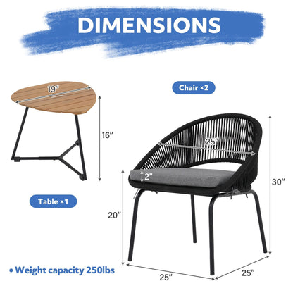 Outdoor 3 Piece Upholstered Wicker Patio Furniture Chair Modern Parlor Set