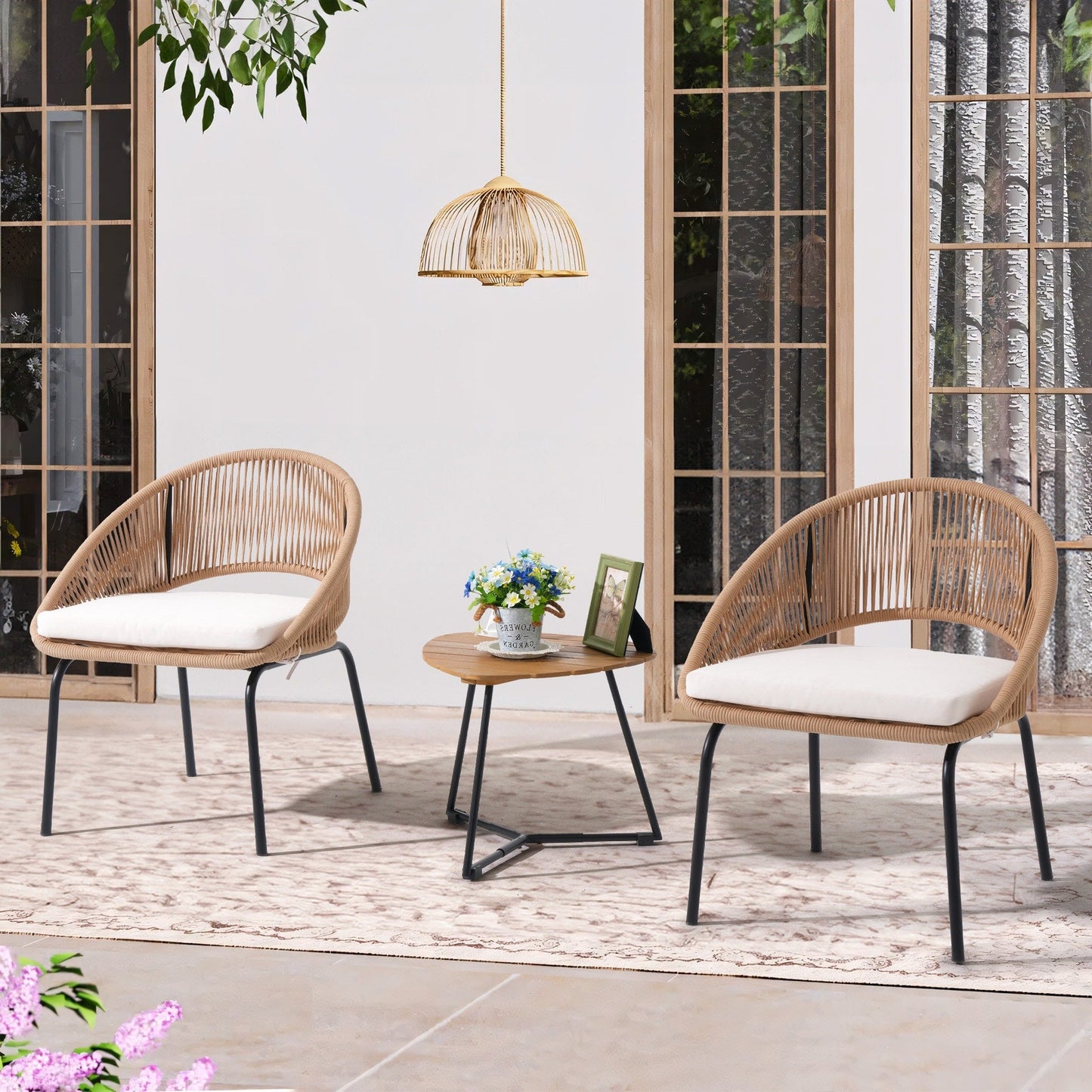 Outdoor 3 Piece Upholstered Wicker Patio Furniture Chair Modern Parlor Set
