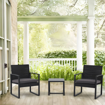 Outdoor 3 Pieces Wicker Chat Set with Cushions - N/A
