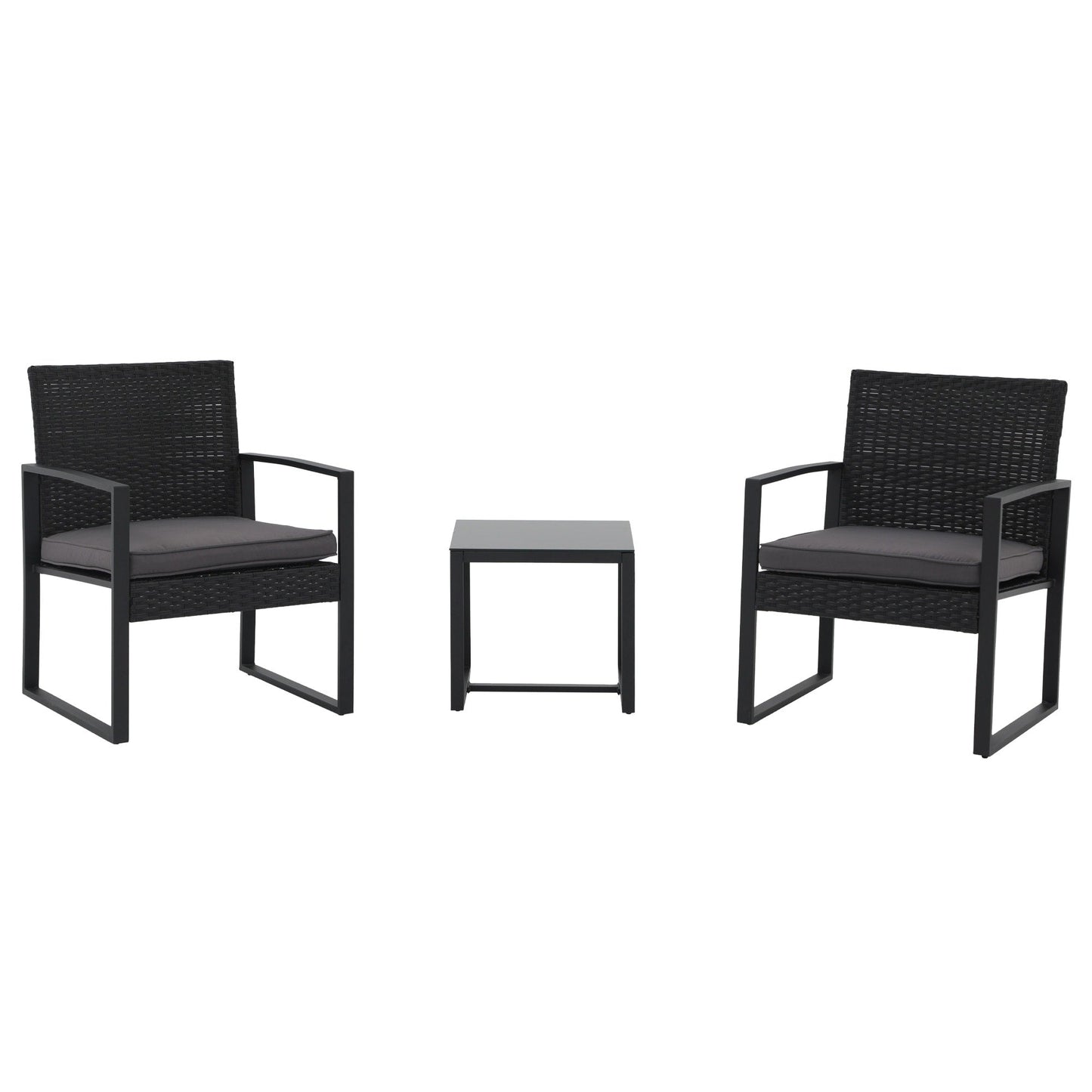 Outdoor 3 Pieces Wicker Chat Set with Cushions - N/A