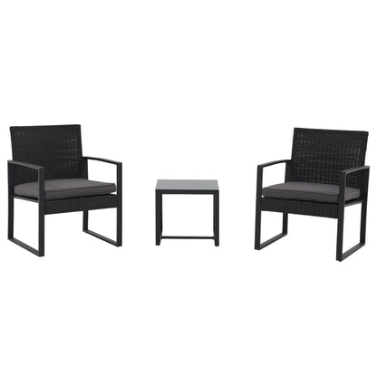 Outdoor 3 Pieces Wicker Chat Set with Cushions - N/A