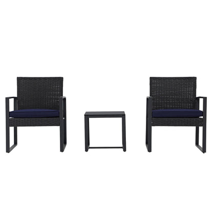 Outdoor 3 Pieces Wicker Chat Set with Cushions - N/A