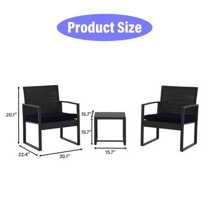 Outdoor 3 Pieces Wicker Chat Set with Cushions - N/A