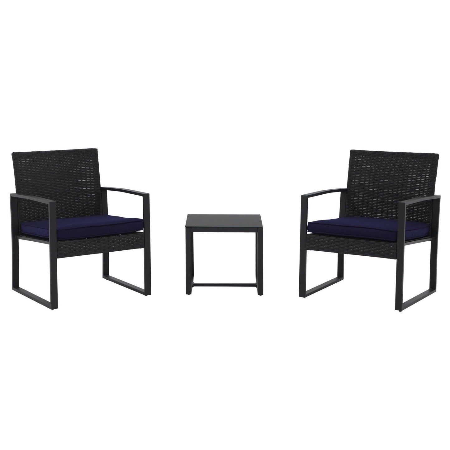 Outdoor 3 Pieces Wicker Chat Set with Cushions - N/A
