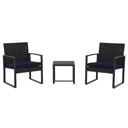 Outdoor 3 Pieces Wicker Chat Set with Cushions - N/A