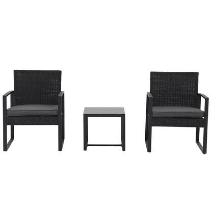 Outdoor 3 Pieces Wicker Chat Set with Cushions - N/A