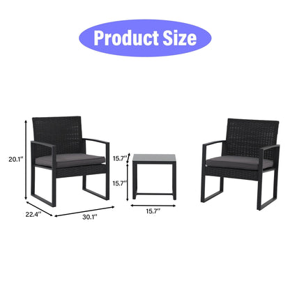 Outdoor 3 Pieces Wicker Chat Set with Cushions - N/A
