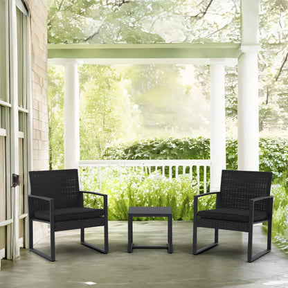 Outdoor 3 Pieces Wicker Chat Set with Cushions - N/A