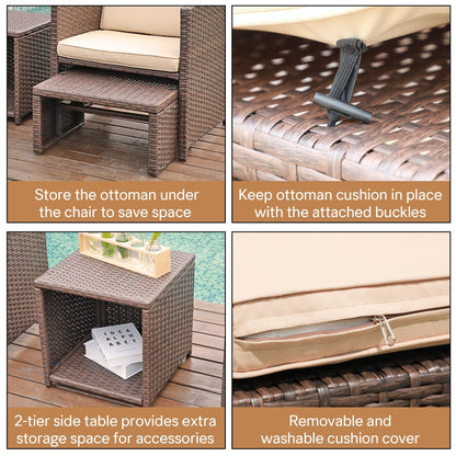 Outdoor 5-piece Brown Rattan Wicker Conversation Set