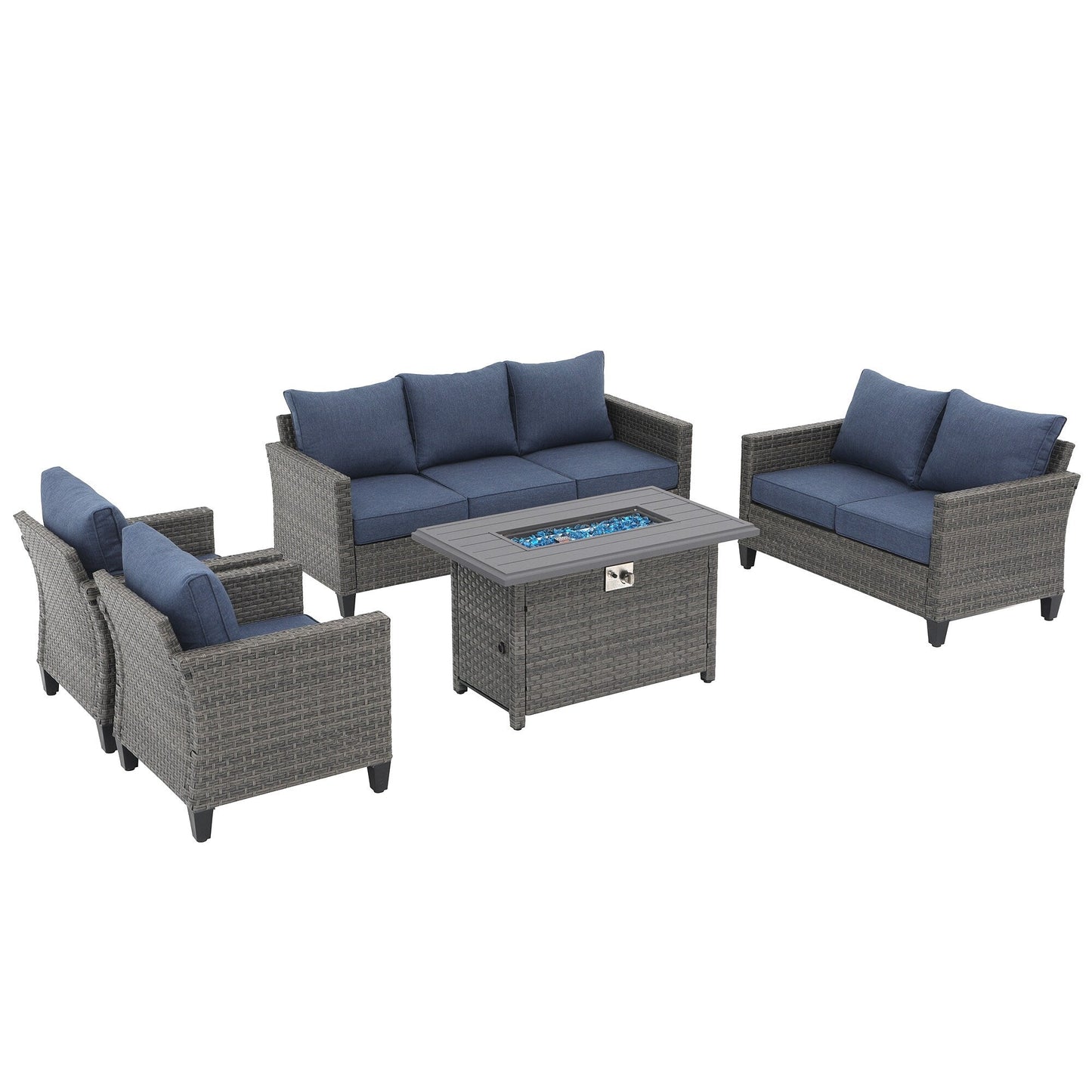 Outdoor 5 Pieces Wicker Sofa Set with Fire Pit