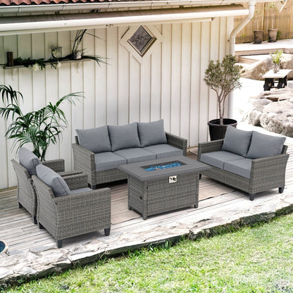 Outdoor 5 Pieces Wicker Sofa Set with Fire Pit