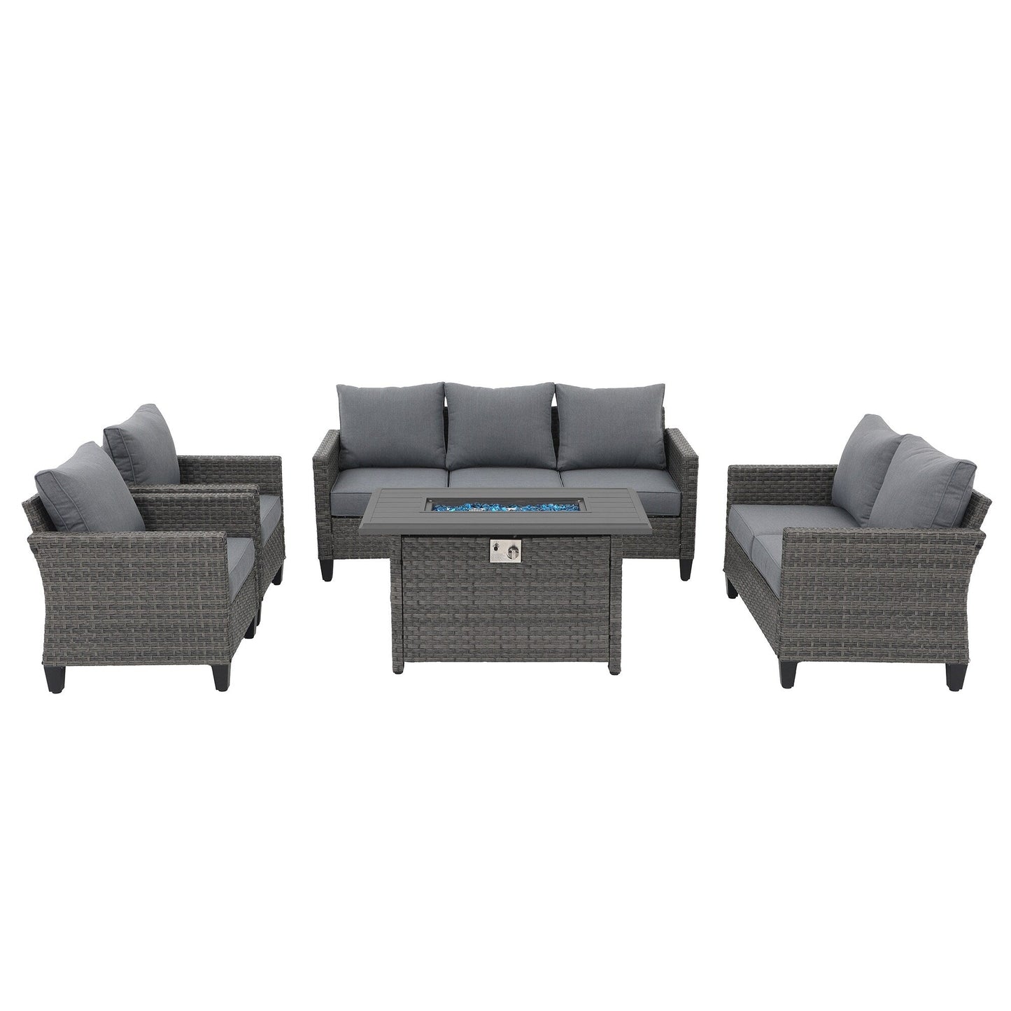 Outdoor 5 Pieces Wicker Sofa Set with Fire Pit