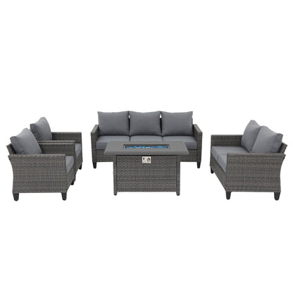 Outdoor 5 Pieces Wicker Sofa Set with Fire Pit