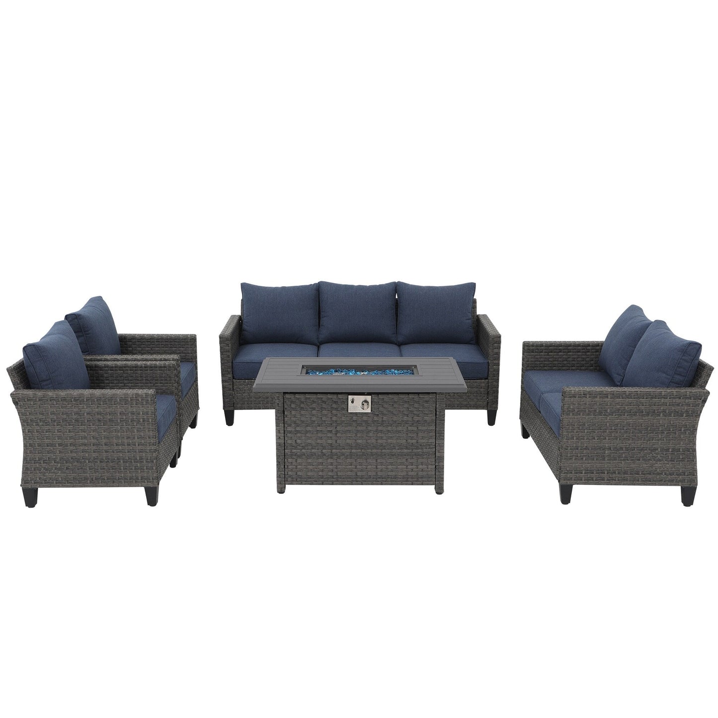 Outdoor 5 Pieces Wicker Sofa Set with Fire Pit