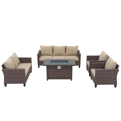 Outdoor 5 Pieces Wicker Sofa Set with Fire Pit