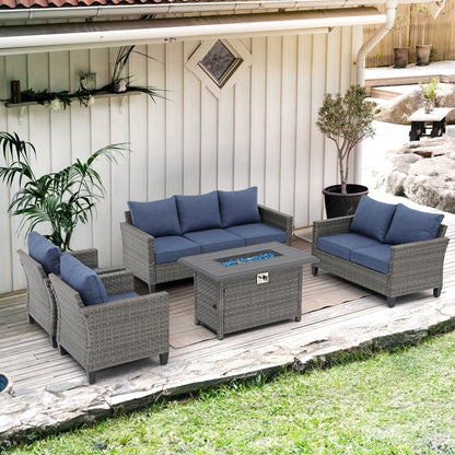 Outdoor 5 Pieces Wicker Sofa Set with Fire Pit