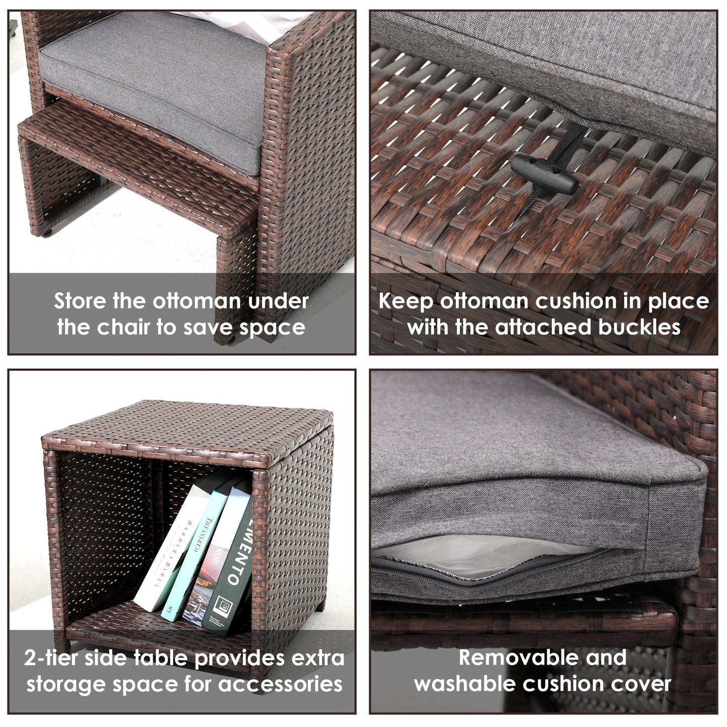 Outdoor 5-piece Brown Rattan Wicker Conversation Set