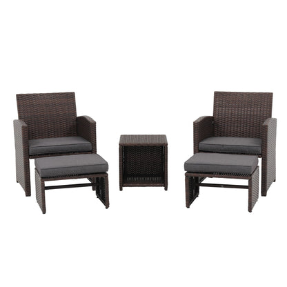 Outdoor 5-piece Brown Rattan Wicker Conversation Set