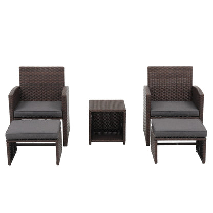 Outdoor 5-piece Brown Rattan Wicker Conversation Set