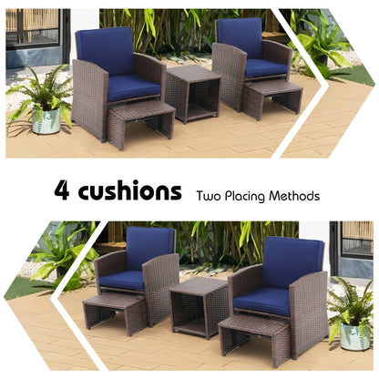 Outdoor 5-piece Brown Rattan Wicker Conversation Set