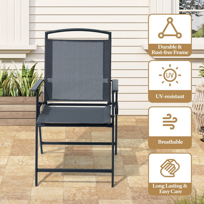 Outdoor 5-piece Patio Dining Set Folding Chairs and Glass Table with Umbrella Hole - See the specifications