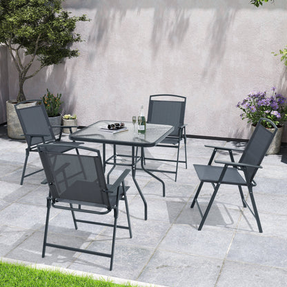 Outdoor 5-piece Patio Dining Set Folding Chairs and Glass Table with Umbrella Hole - See the specifications