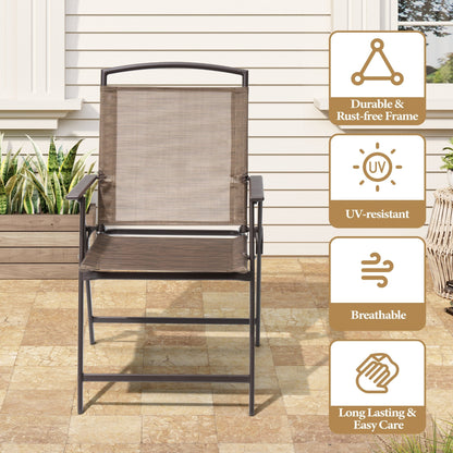 Outdoor 5-piece Patio Dining Set Folding Chairs and Glass Table with Umbrella Hole - See the specifications