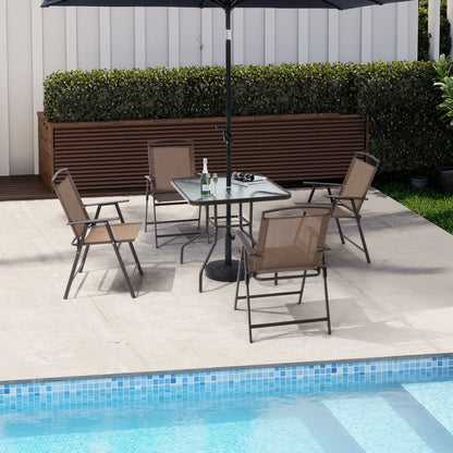 Outdoor 5-piece Patio Dining Set Folding Chairs and Glass Table with Umbrella Hole - See the specifications