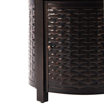 Outdoor Aluminum 34 in. Round Fire Table Set with Four Deep Seating Swivel Rocking Chairs & Accessories