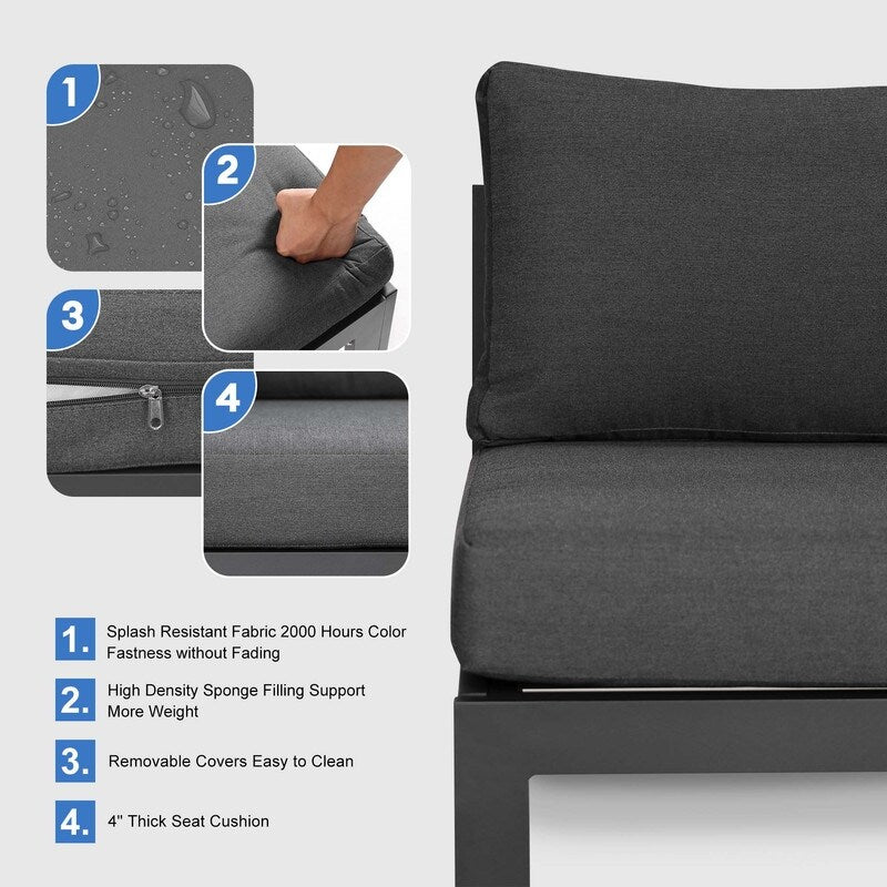FINCATI Outdoor Aluminum Furniture Patio Sectional Sofa Set with Table