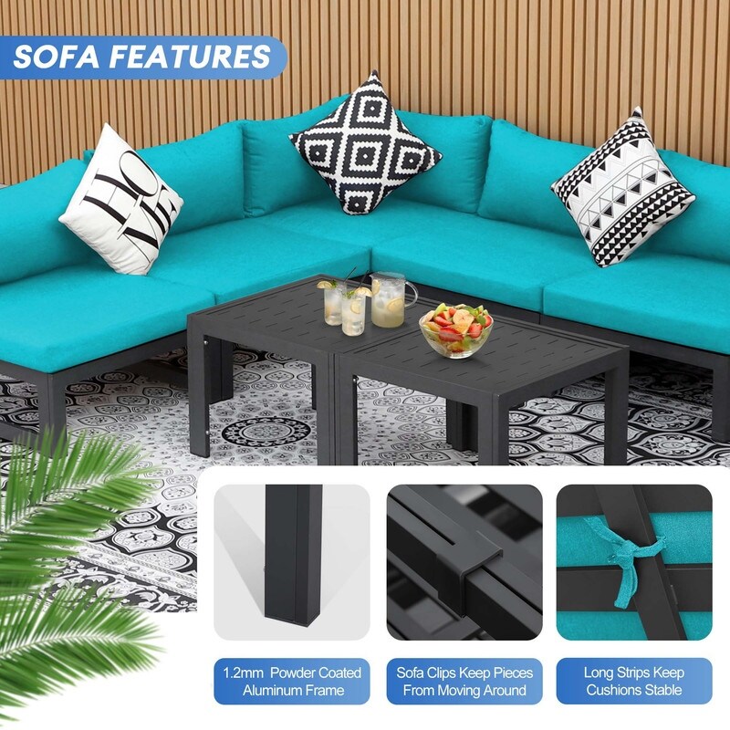 FINCATI Outdoor Aluminum Furniture Patio Sectional Sofa Set with Table