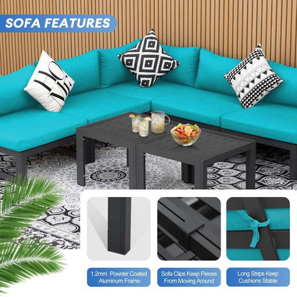 FINCATI Outdoor Aluminum Furniture Patio Sectional Sofa Set with Table