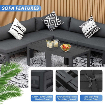 FINCATI Outdoor Aluminum Furniture Patio Sectional Sofa Set with Table