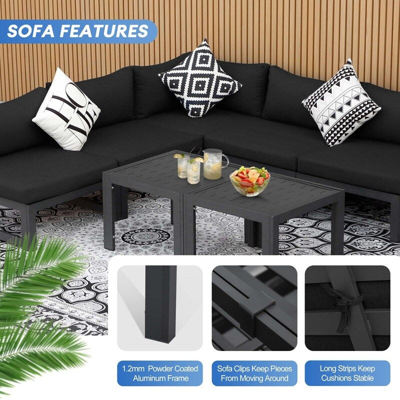 FINCATI Outdoor Aluminum Furniture Patio Sectional Sofa Set with Table