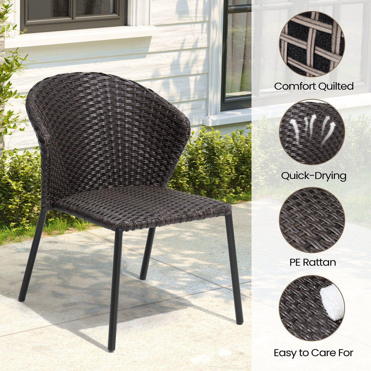 Outdoor Dining Set Aluminum Dining Table with PE Rattan Stacking Chairs - Set of 9