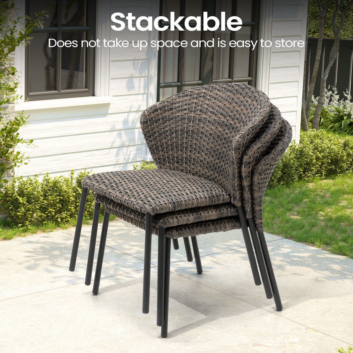 Outdoor Dining Set Aluminum Dining Table with PE Rattan Stacking Chairs - Set of 9