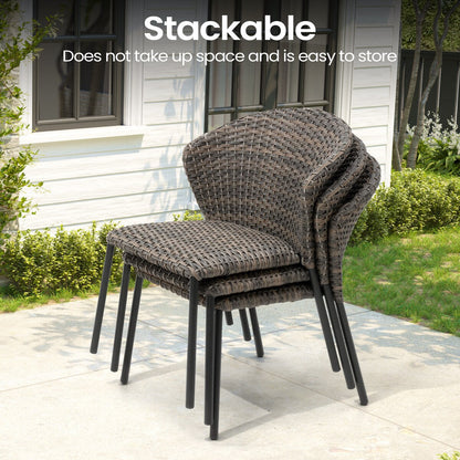 Outdoor Dining Set Aluminum Dining Table with PE Rattan Stacking Chairs - Set of 9
