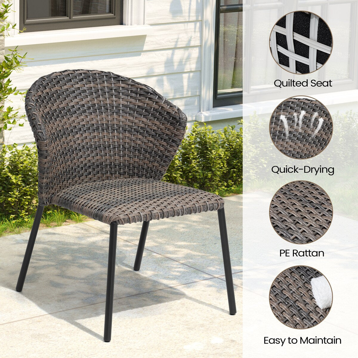 Outdoor Dining Set Aluminum Dining Table with PE Rattan Stacking Chairs - Set of 9