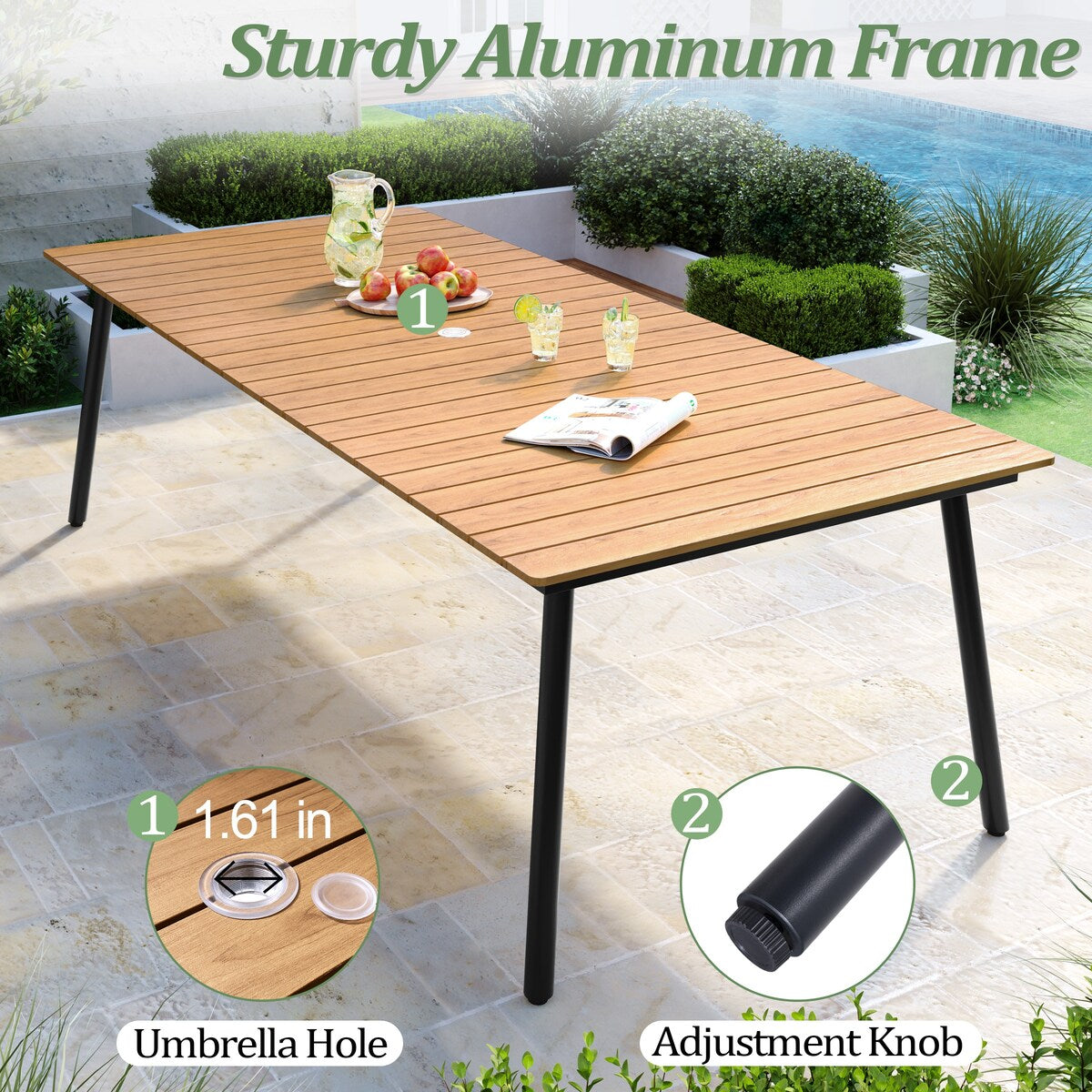 Outdoor Dining Set Aluminum Dining Table with PE Rattan Stacking Chairs - Set of 9