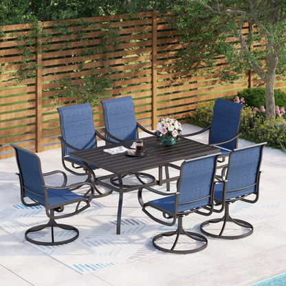 MAISON ARTS Outdoor Dining Set, 6 Patio Swivel Chairs and 60x 38 Rectangule Dining Table with Umbrella Hole