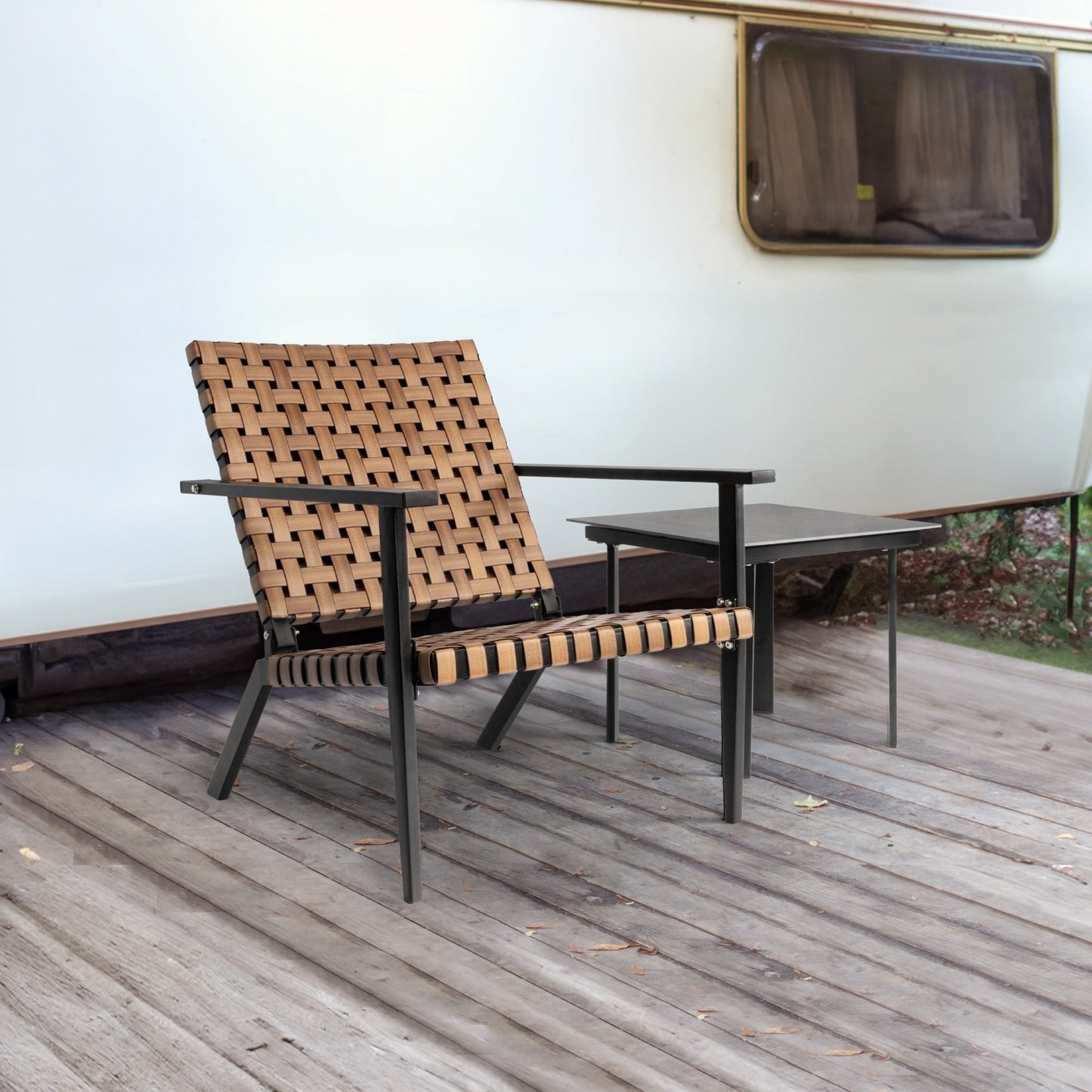 Outdoor PE Leather Woven Bistro Set