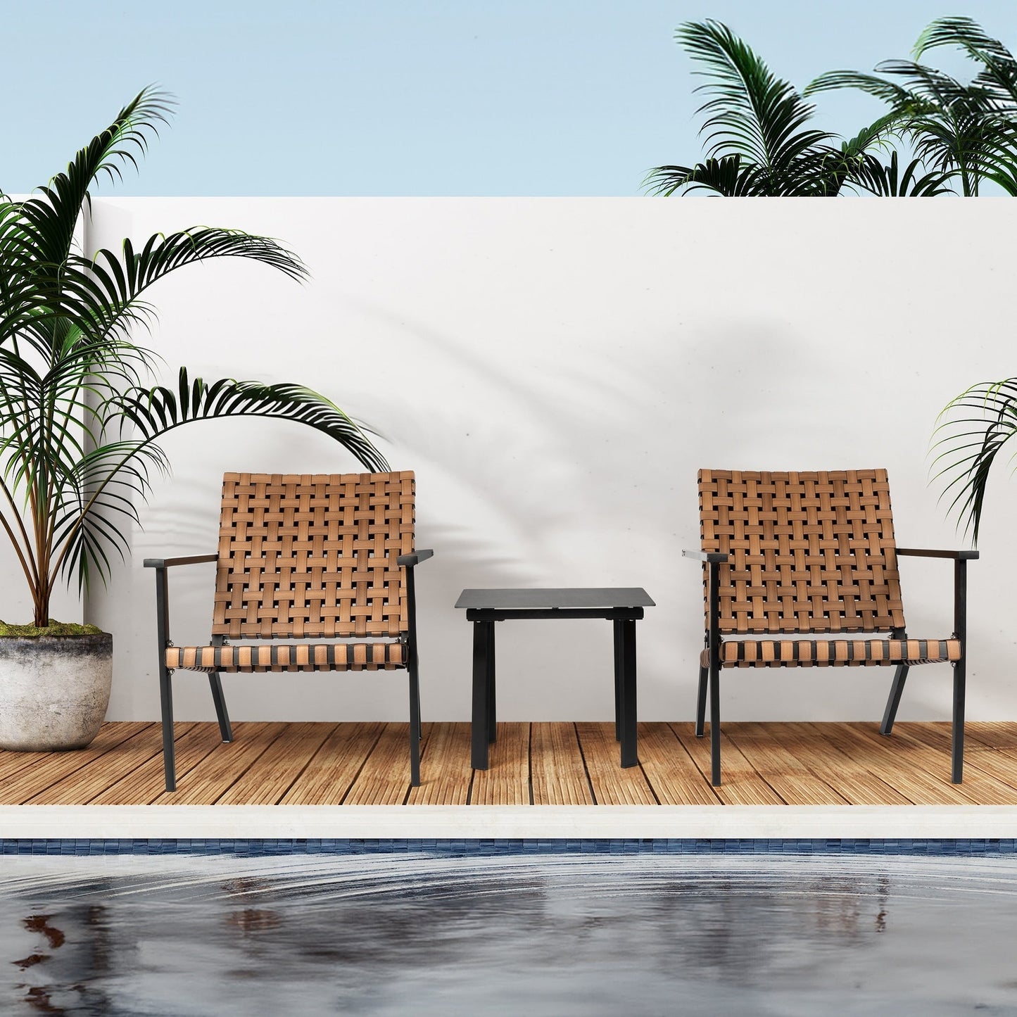 Outdoor PE Leather Woven Bistro Set