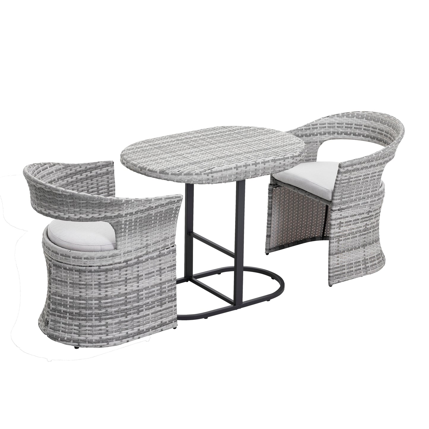 Outdoor Patio 3-Piece Bistro Set, Iron and Rattan Frame, Gray