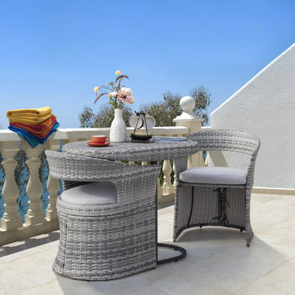 Outdoor Patio 3-Piece Bistro Set, Iron and Rattan Frame, Gray
