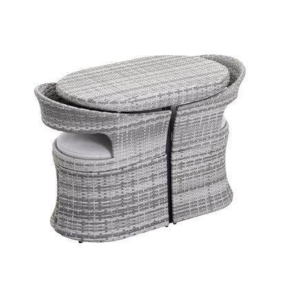 Outdoor Patio 3-Piece Bistro Set, Iron and Rattan Frame, Gray